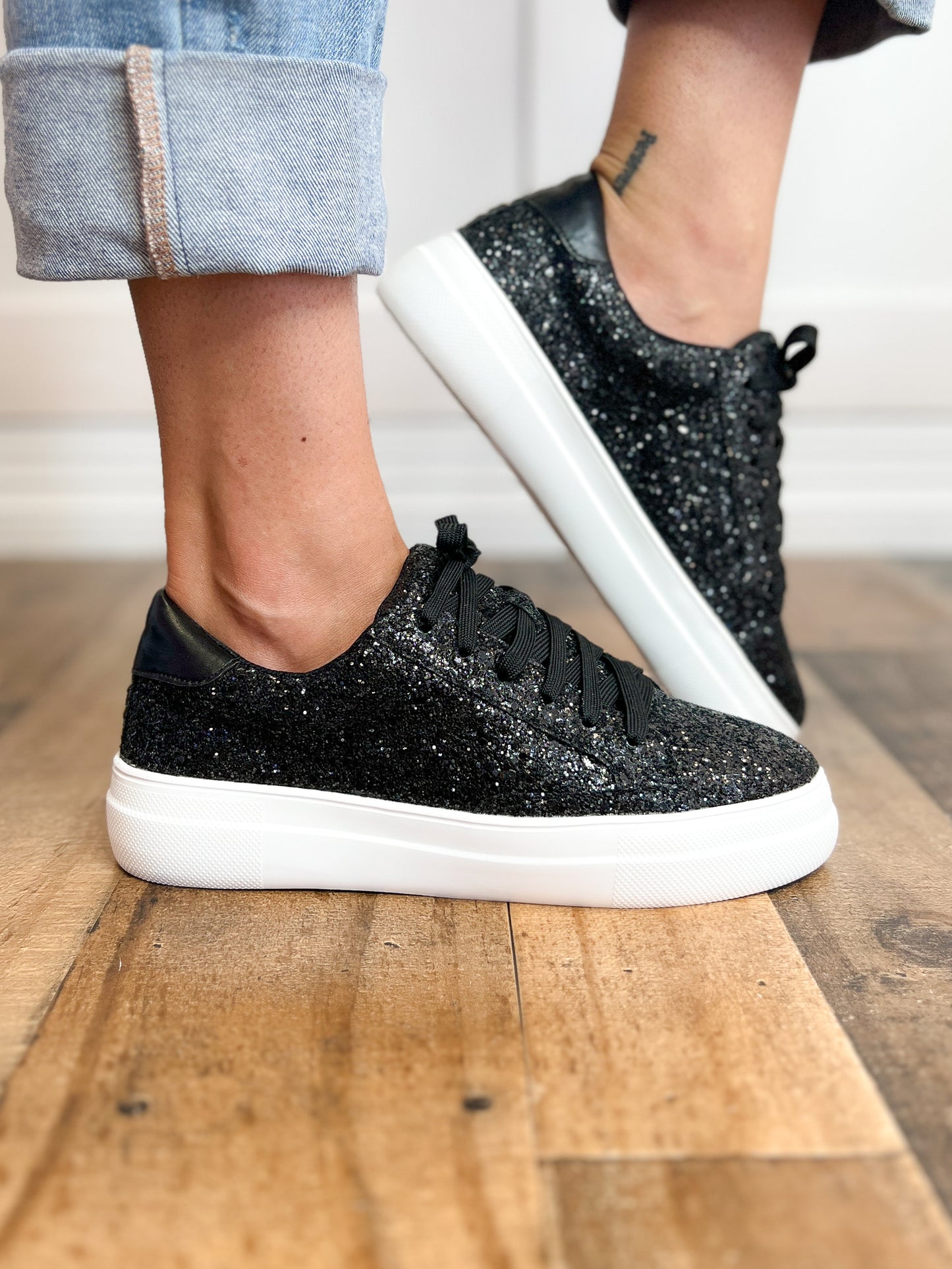 Corkys Glaring Black Chunky Glitter Raised Sneaker Shoes