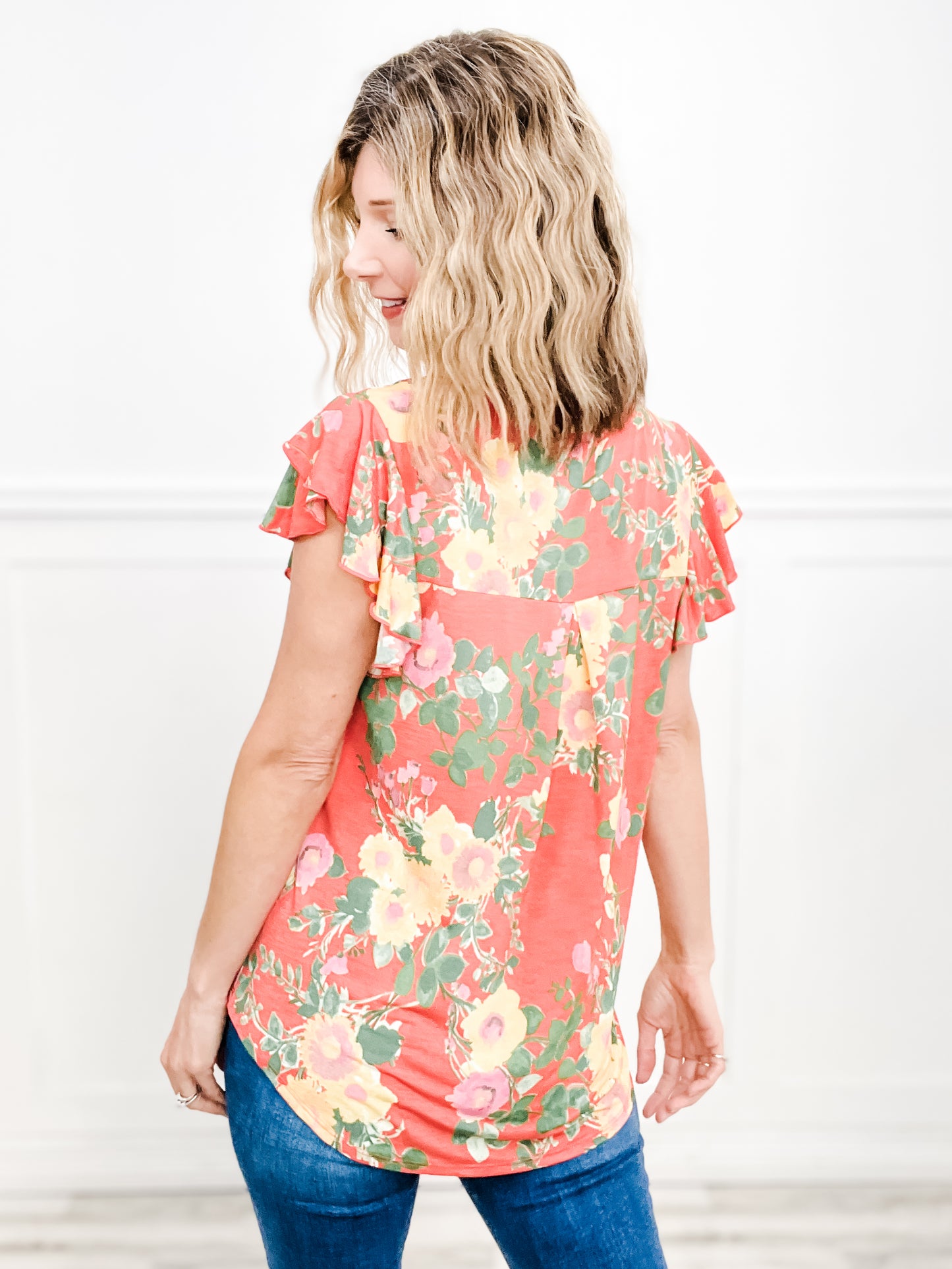 Floral Sleeveless Ruffle V-Neckline Top