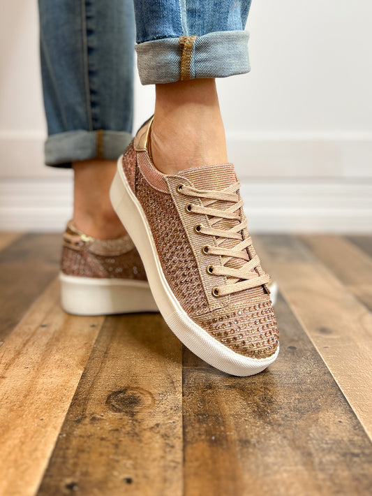 Diva Lace Up Tennis Shoes in Rose Gold