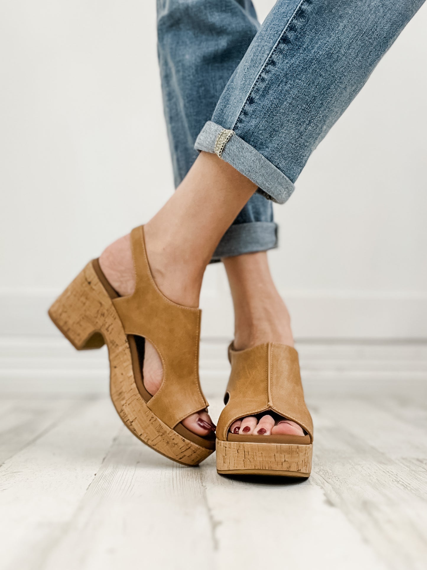 Corkys Miss Carley Block Heel Sandals in Caramel