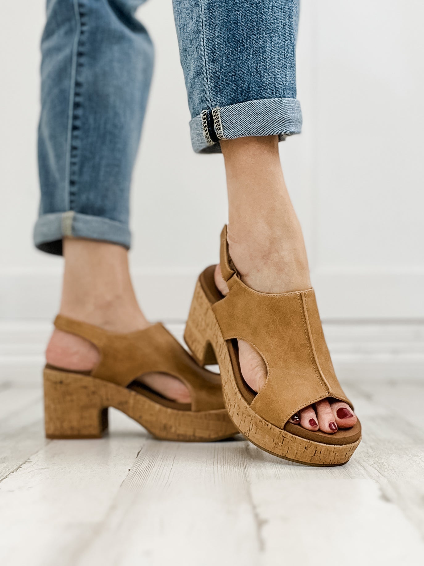 Corkys Miss Carley Block Heel Sandals in Caramel