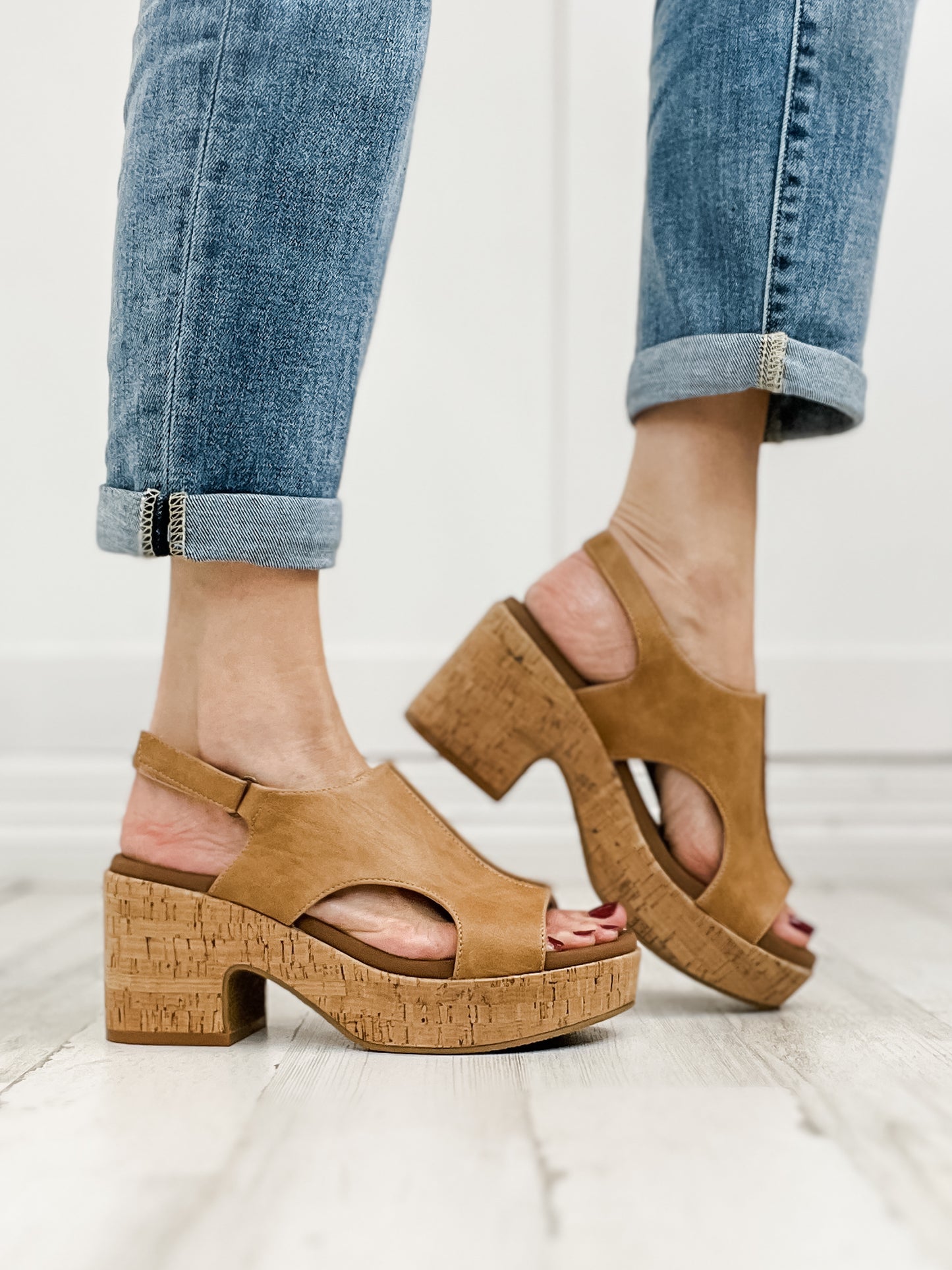 Corkys Miss Carley Block Heel Sandals in Caramel