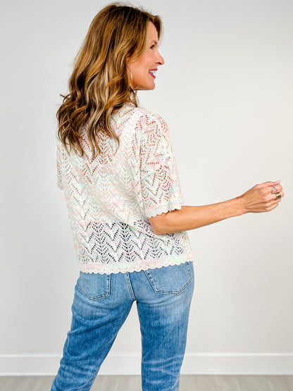 Short Sleeve Textured Lightweight Open Knit Top