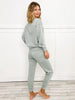Sporty Chic Ultra Comfy Long Sleeve Top with Elastic Waist Jogger Set in Sage