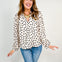 Polka Dot Balloon Sleeve Ruffled V-neck Top