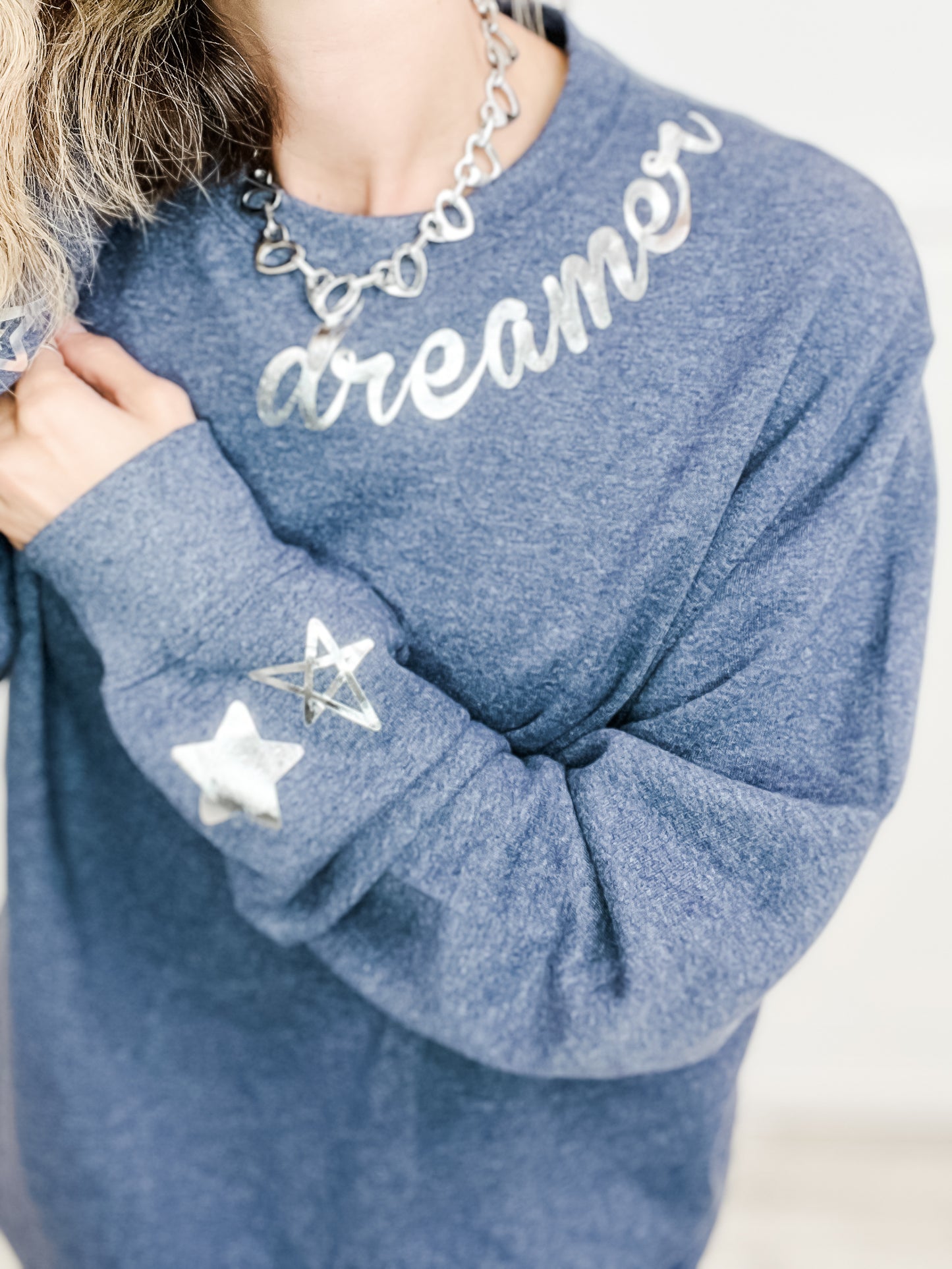 Dreamer Star Sleeves Silver Foil Top