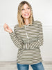 Long Sleeve Striped Hoodie Top with Kangaroo Pocket