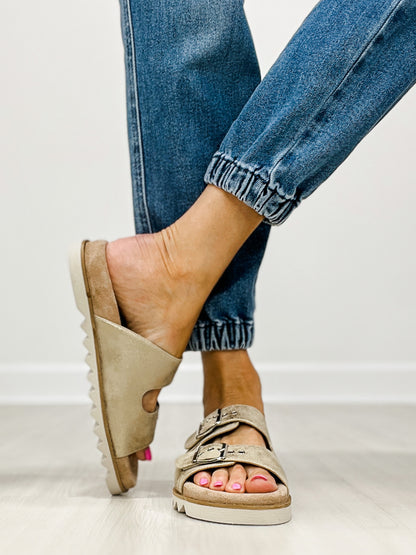 Corkys Dash Two Band Slide Sandals in GOLD WASHED METALLIC