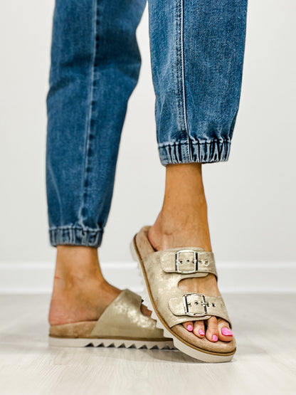Corkys Dash Two Band Slide Sandals in GOLD WASHED METALLIC