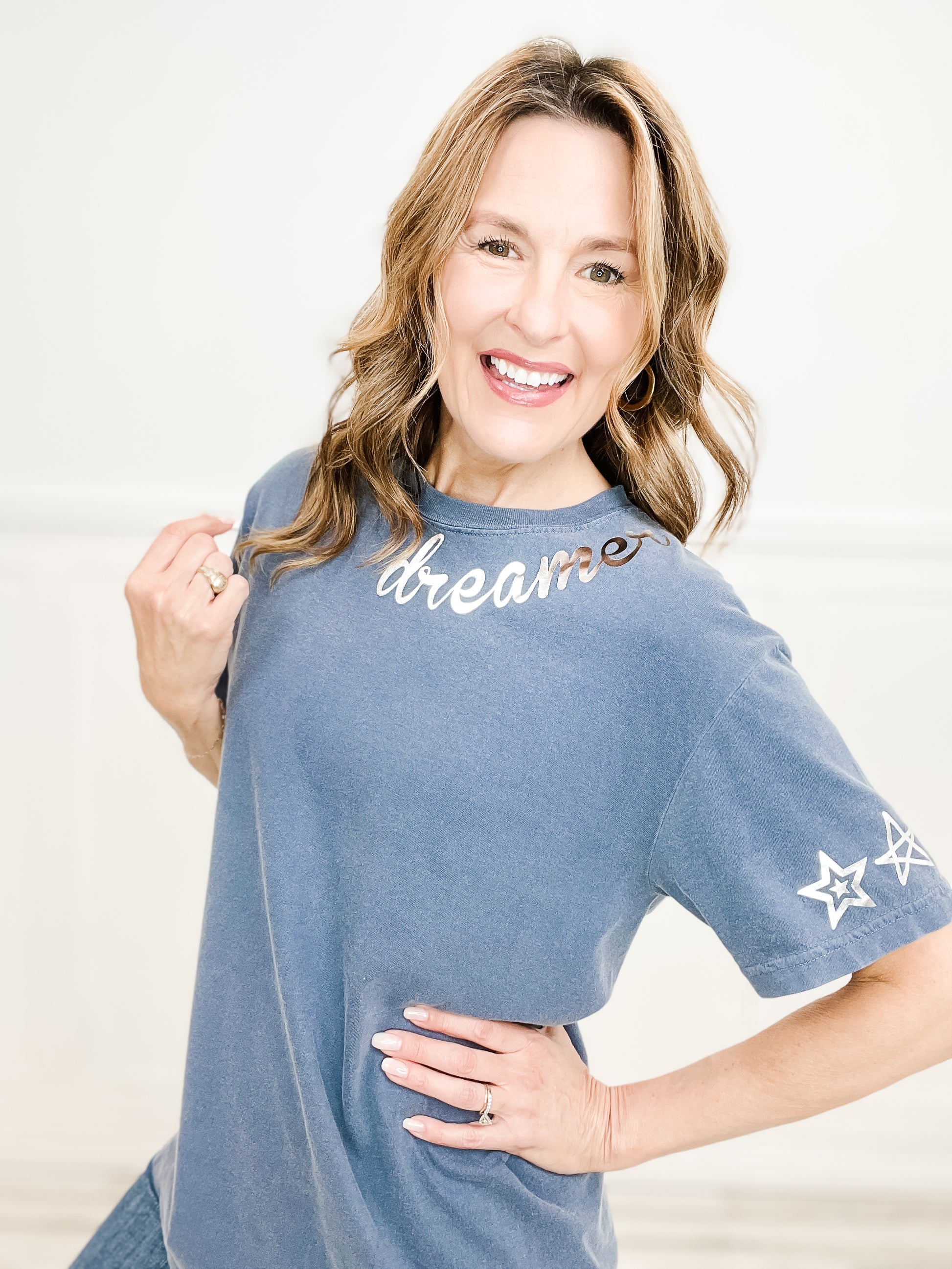Dreamer Star Sleeves Silver Foil Top