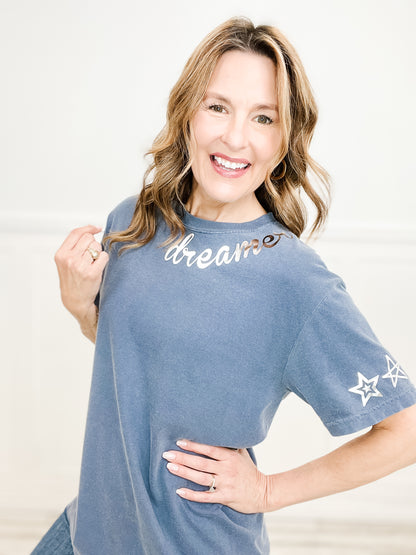 Dreamer Star Sleeves Silver Foil Top