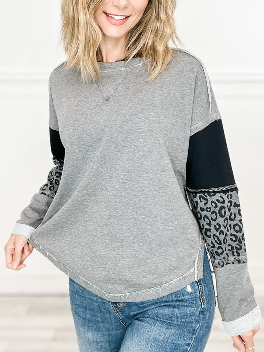 Long Sleeve Color Block Top with Predator Print Accents