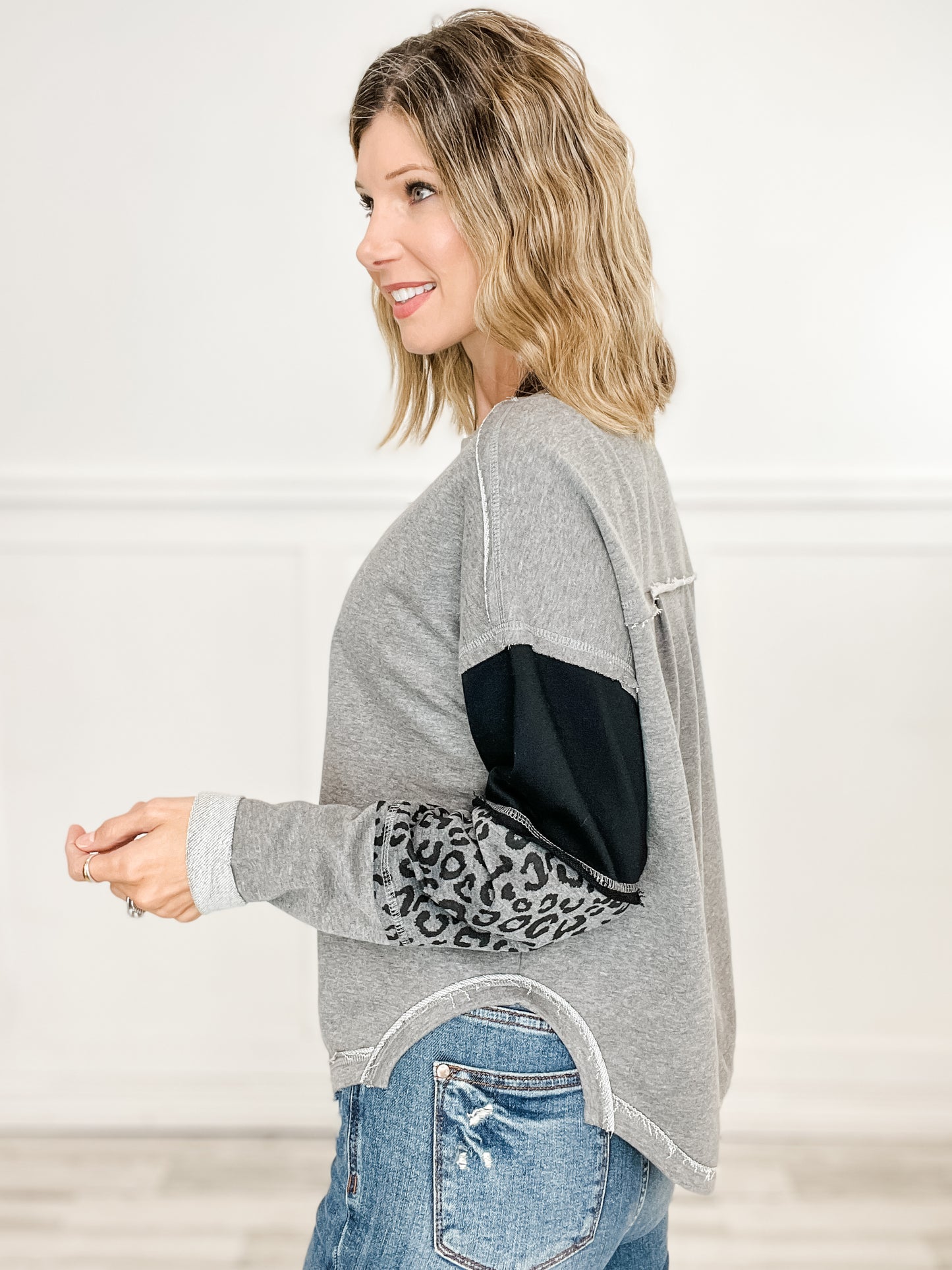 Long Sleeve Color Block Top with Predator Print Accents