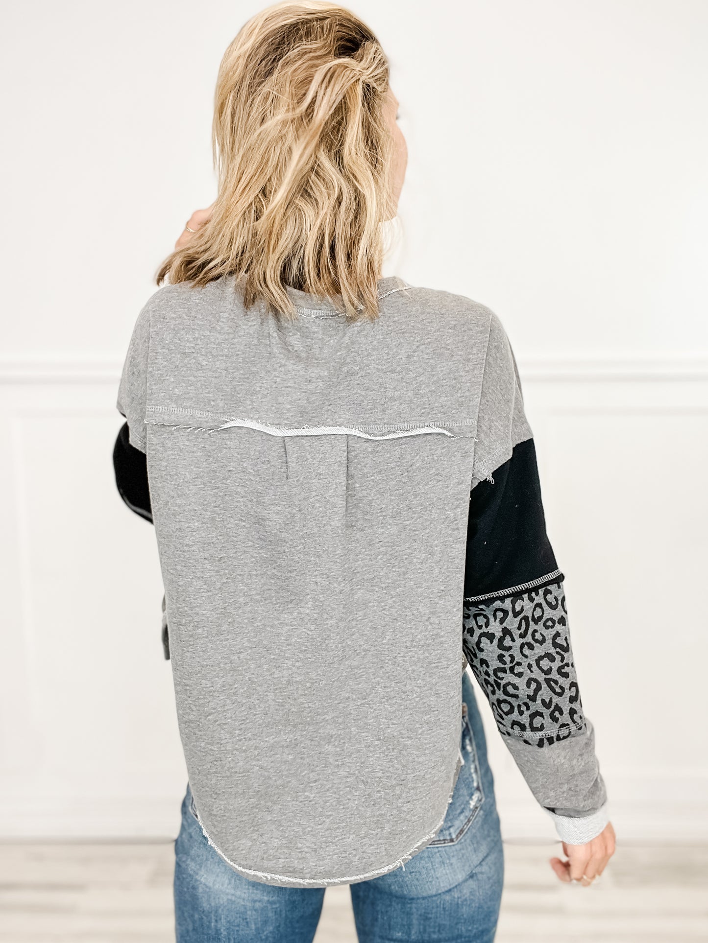 Long Sleeve Color Block Top with Predator Print Accents