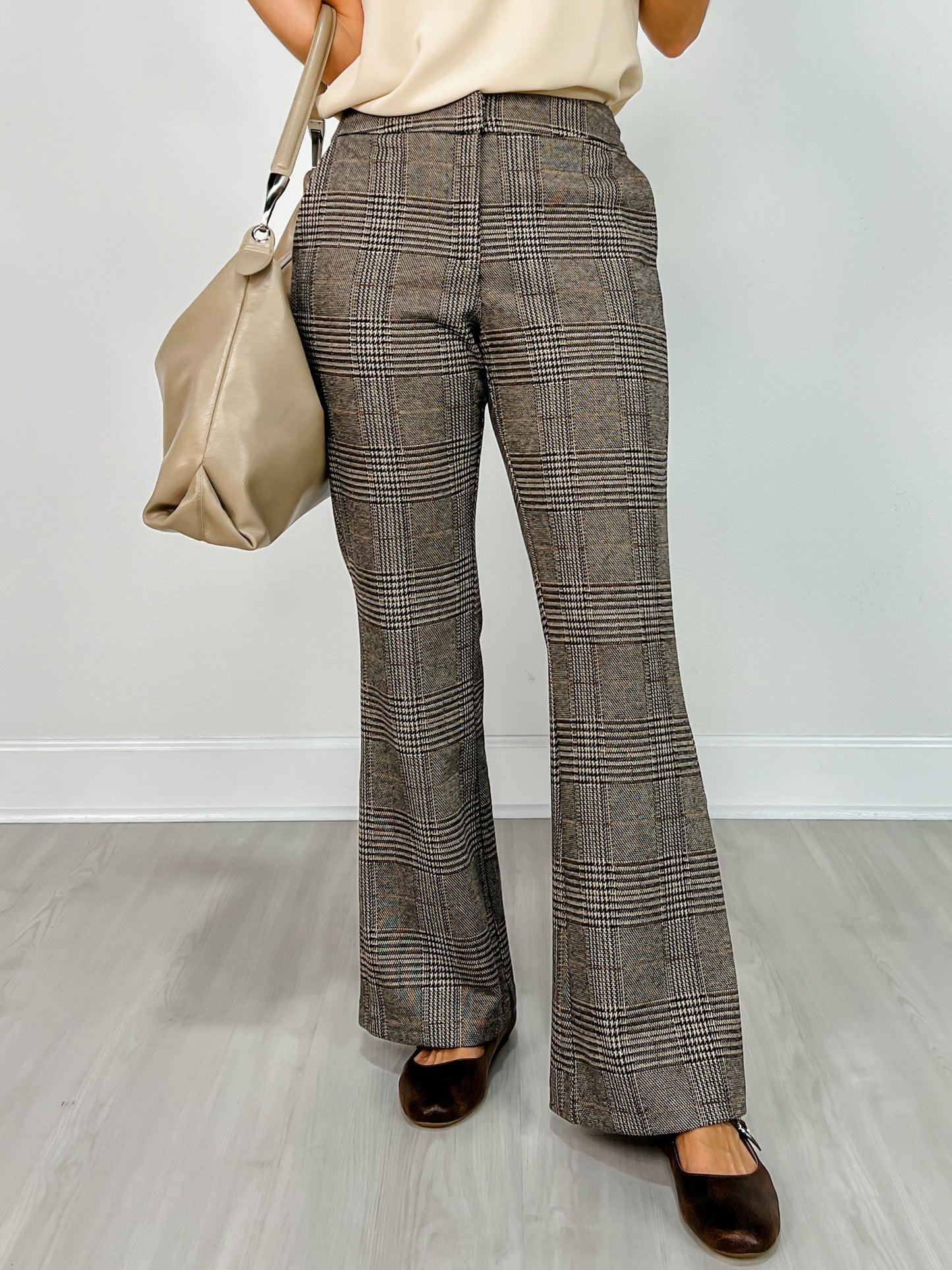 Plaid Full Length Wide Leg Pants