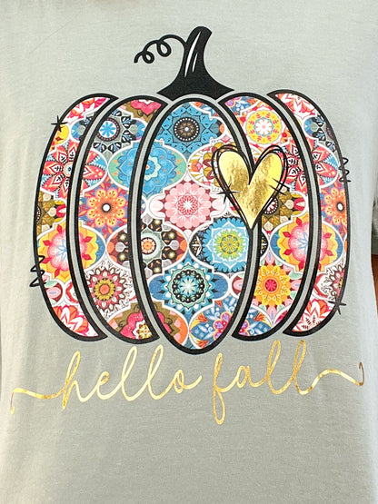 Hello Fall Pumpkin Embellished Thanksgiving Graphic Tee