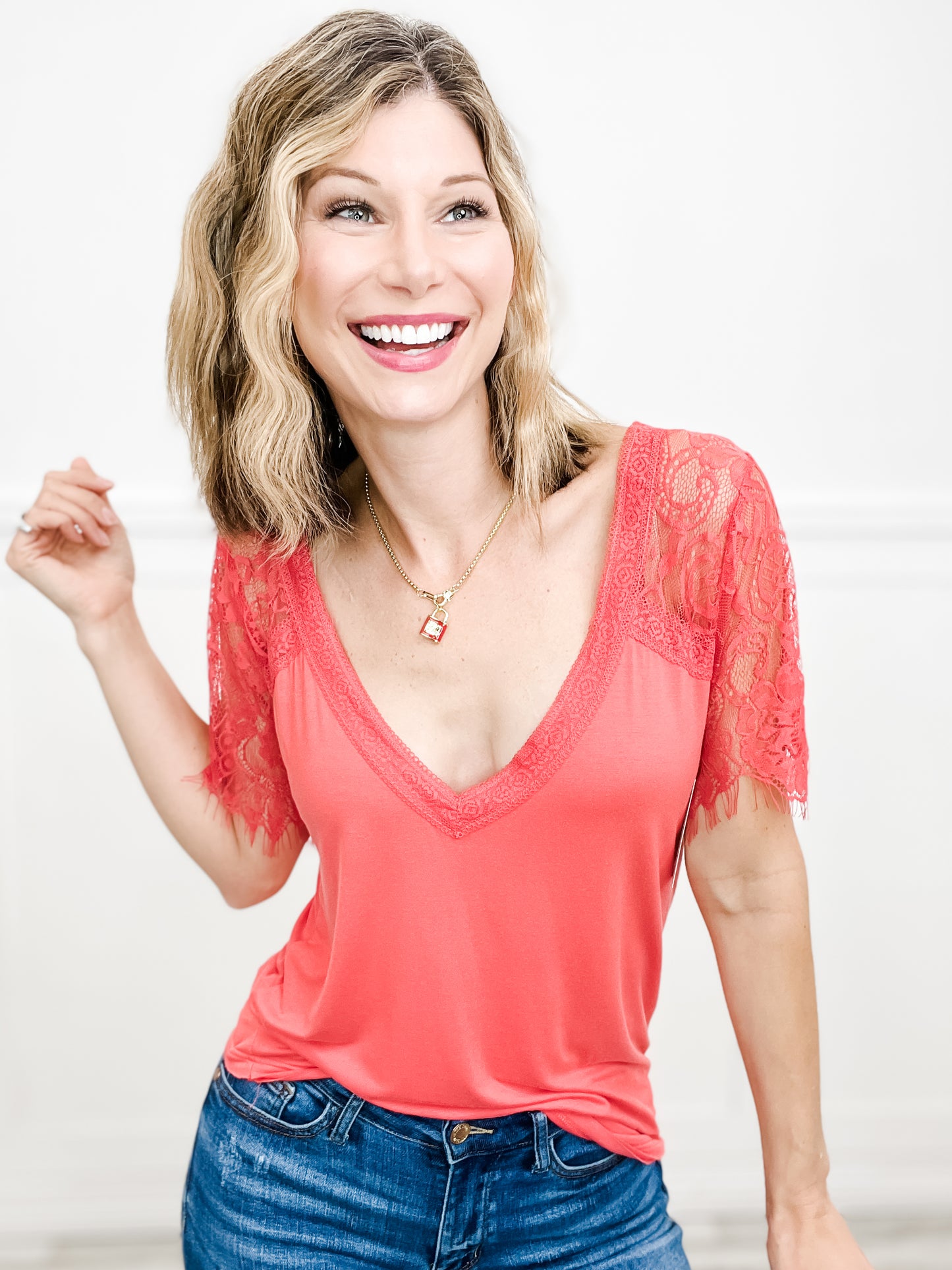 Lacey Love Lace Sleeve V-Neck Top