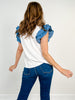 Denim Contrast Ruffle Sleeve Solid Top