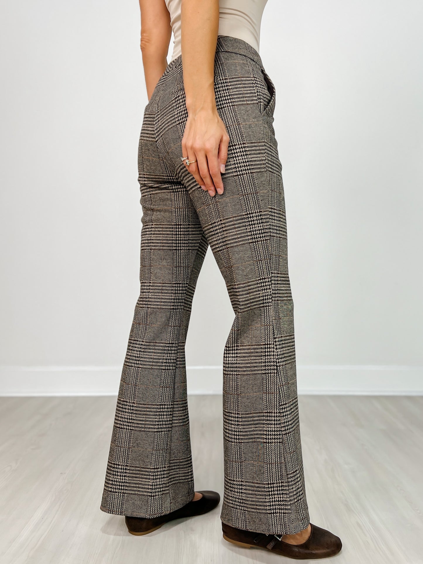 Plaid Full Length Wide Leg Pants