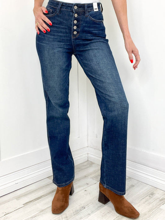 Judy Blue Kayla High Waist Button Fly Straight Leg Denim Jeans