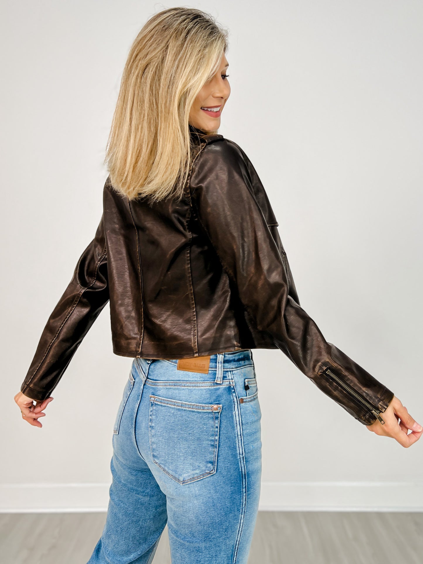 Distressed Faux Leather Moto Jacket