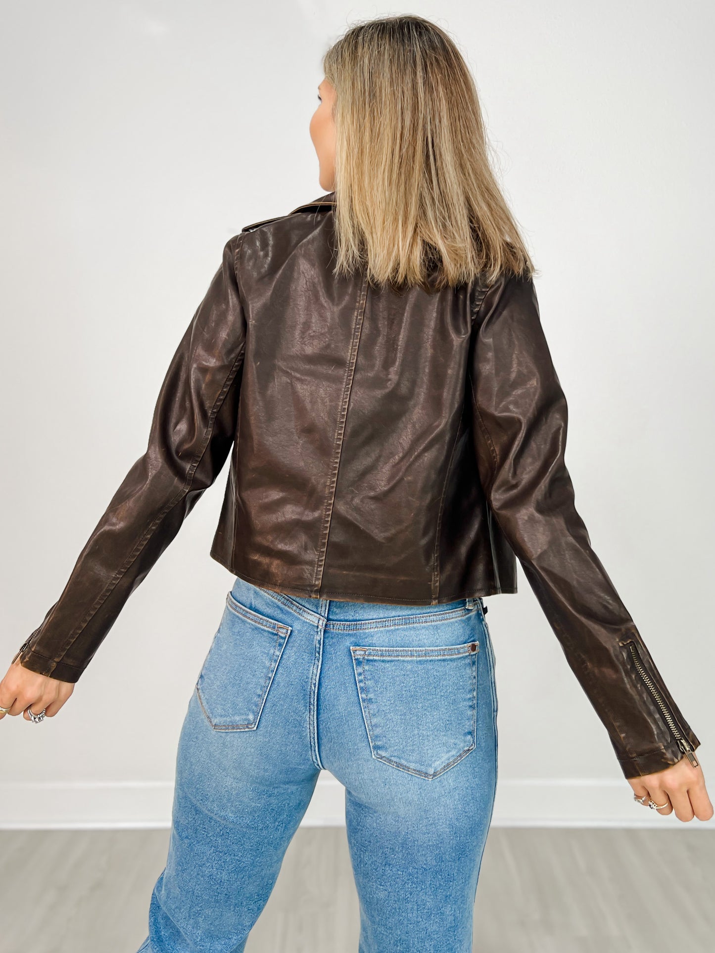 Distressed Faux Leather Moto Jacket