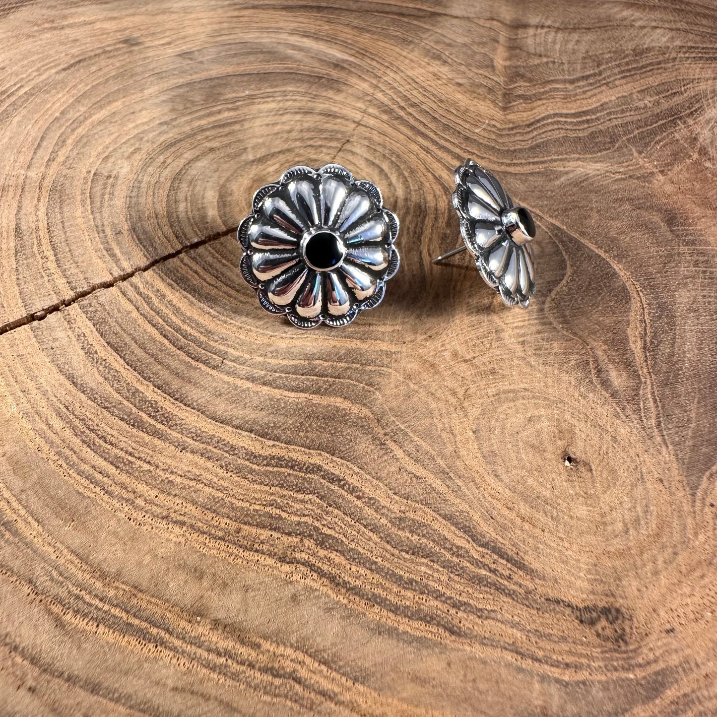 Sterling and Stone Stud Concho Post Earrings