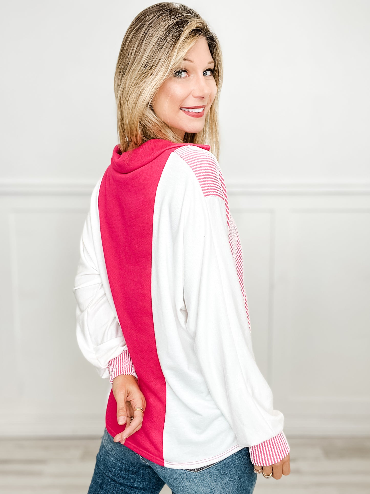 Long Sleeve Ribbed Collared V-Neck Top