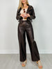 Distressed Faux Leather Wide Leg Pants
