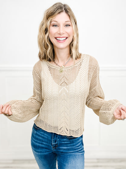 Vintage Wash Balloon Long Sleeve Cable Sweater