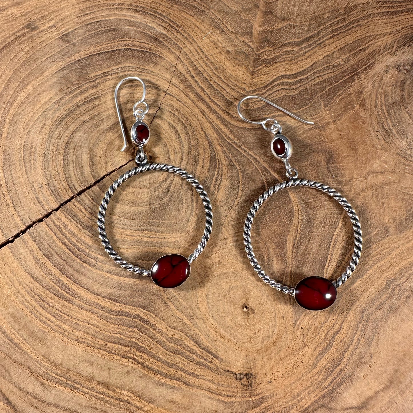 Double Stone and Rope Hoop Earring