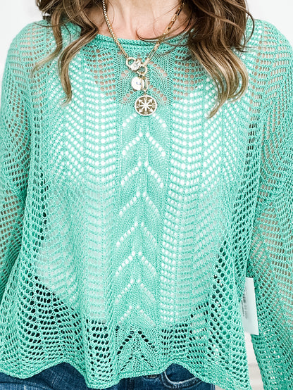 Vintage Wash Balloon Long Sleeve Cable Sweater