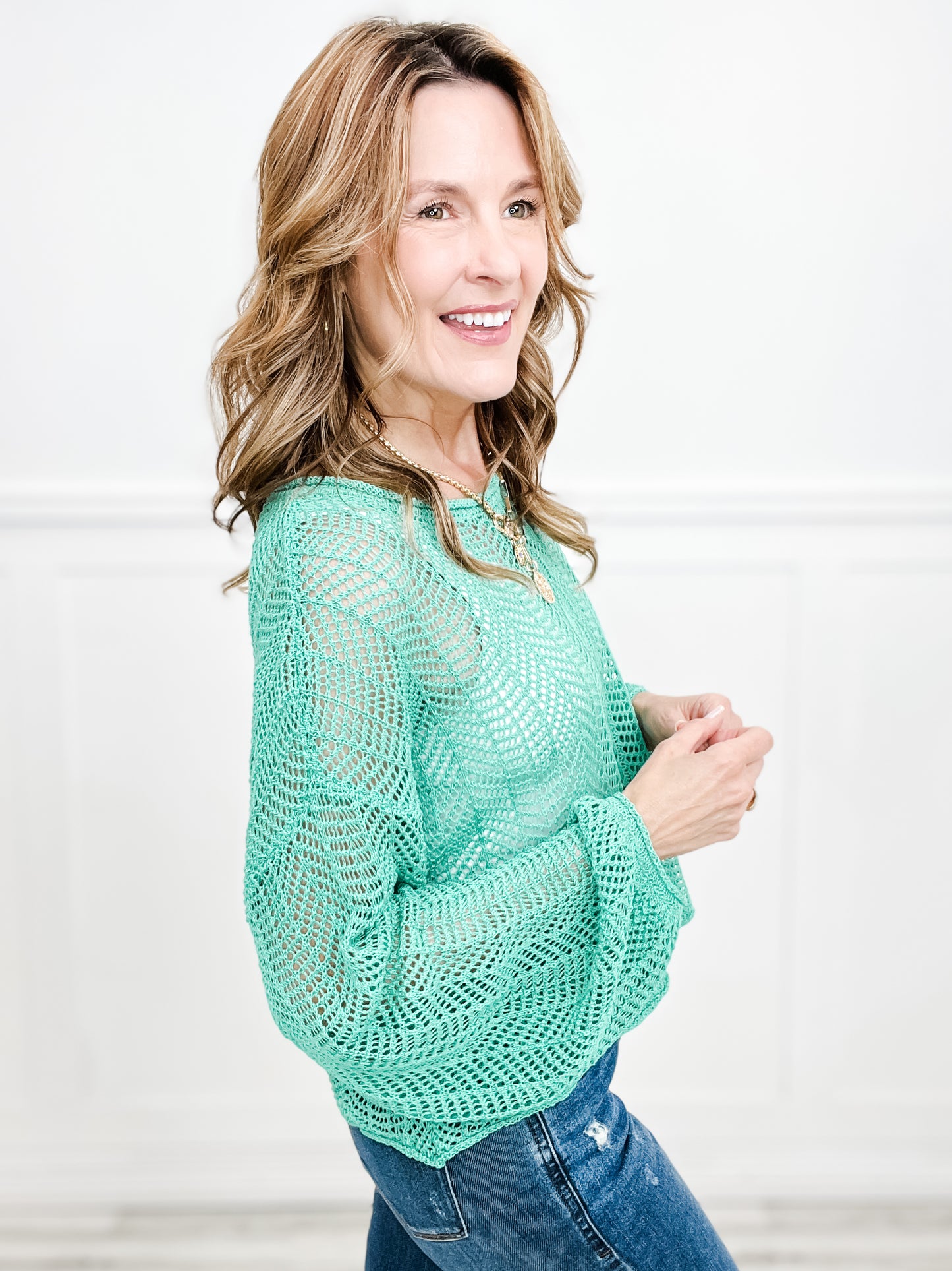 Vintage Wash Balloon Long Sleeve Cable Sweater
