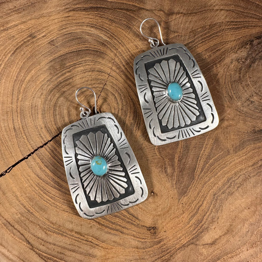 Stamped Matte Earring with Turquoise Center