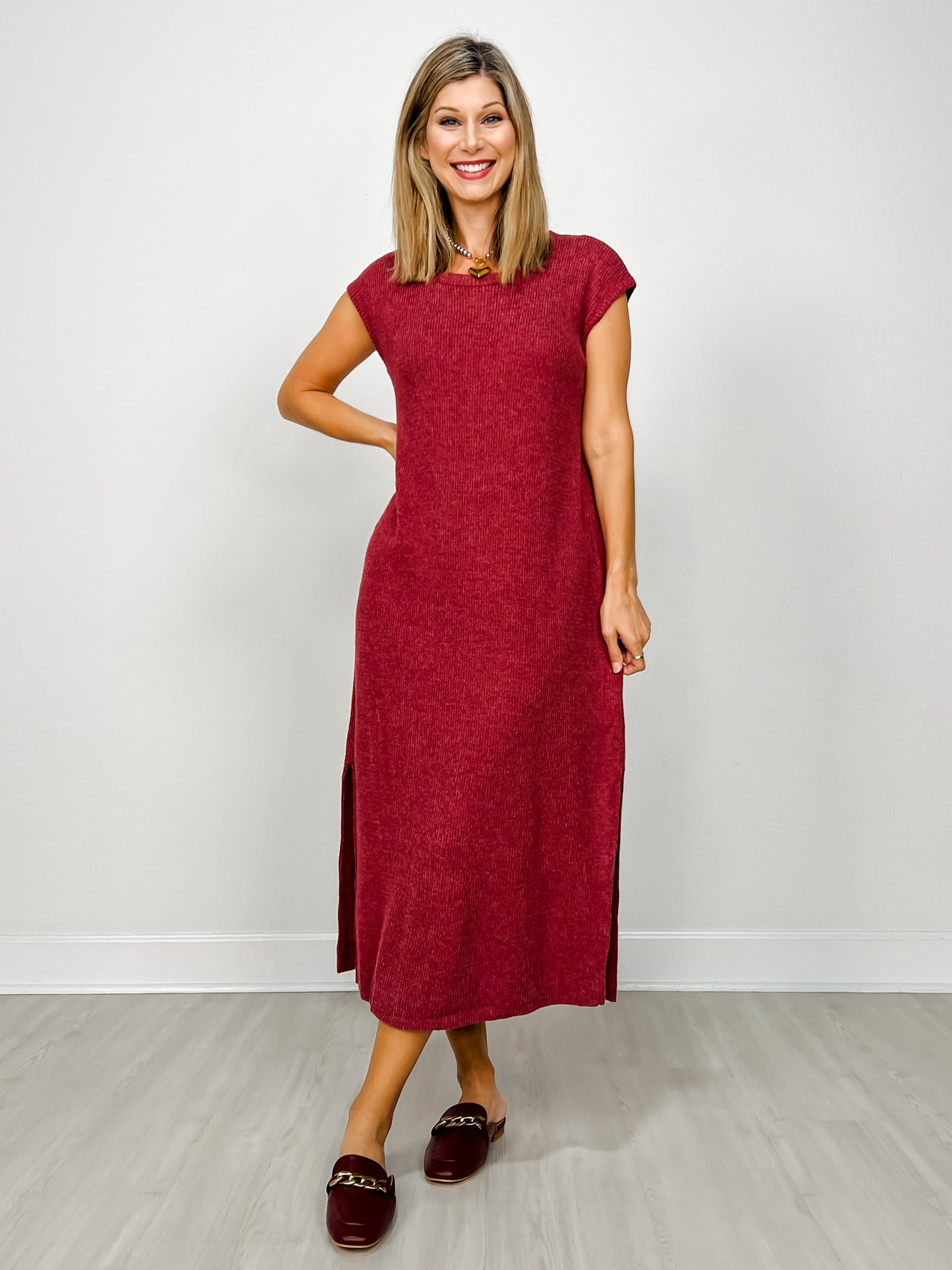 Brushed Thermal Cowl Neck 2-Piece Set in Wine