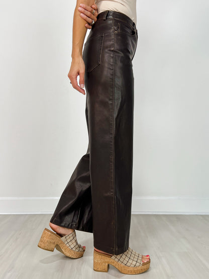 Distressed Faux Leather Wide Leg Pants