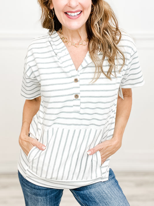 STRIPE HOODIE TOP WITH FRONT POCKET