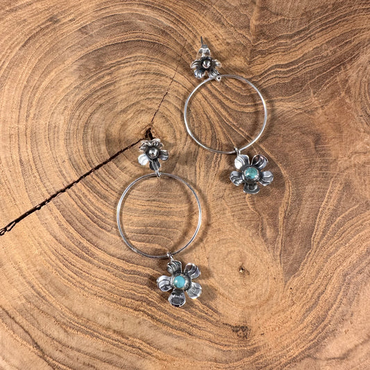 Turquoise Flower Hoop Earring