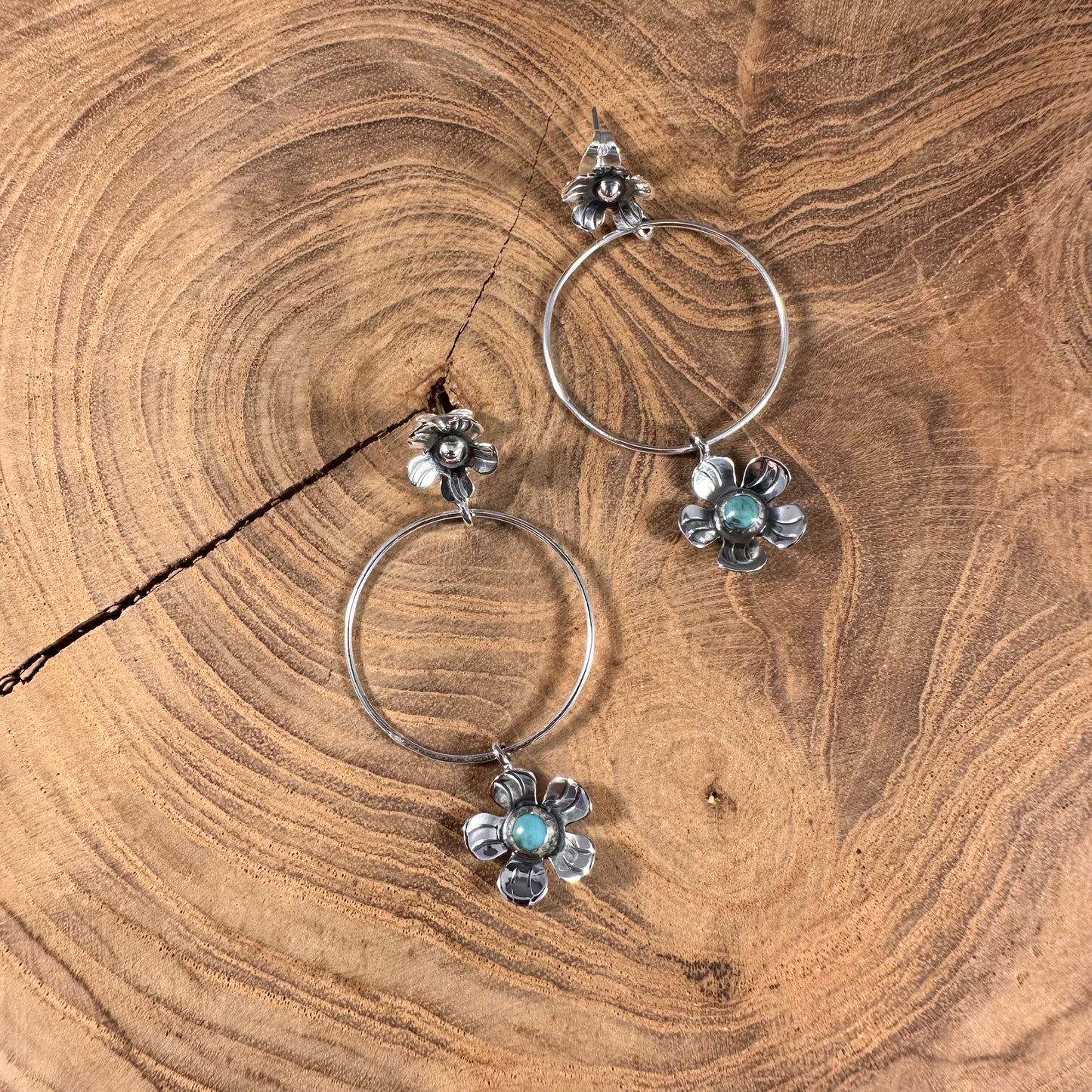 Turquoise Flower Hoop Earring