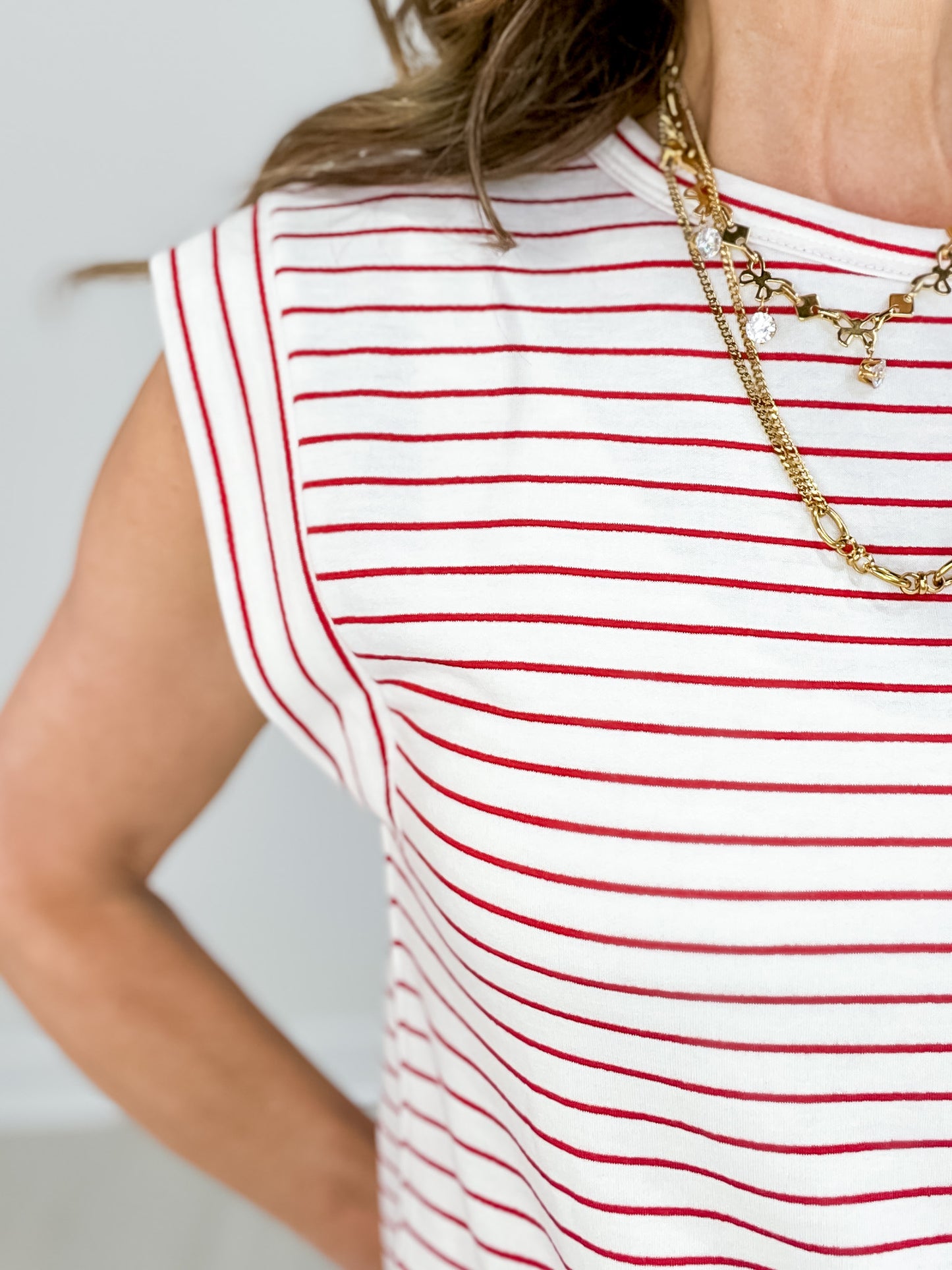 Short Sleeve French Terry Striped Top