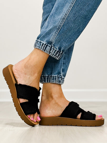 Corkys Hold Please Sandals in BLACK FRAYED