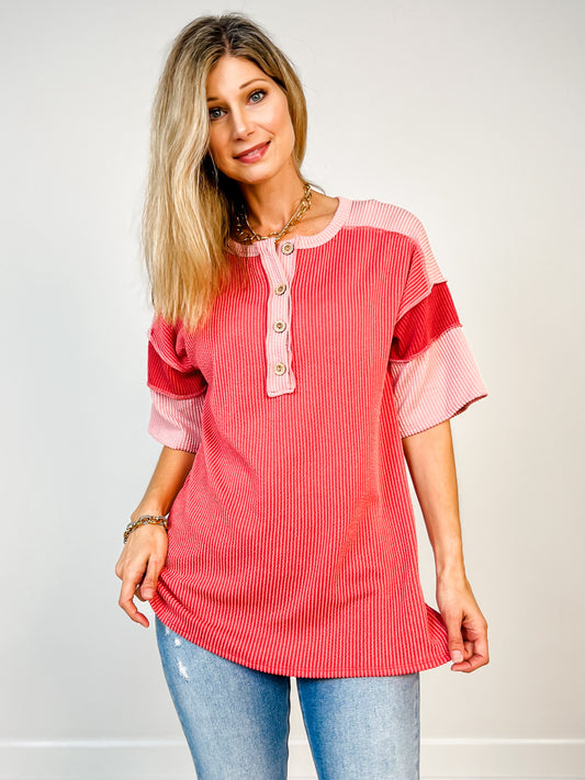 Colorblock Multi Short Sleeve Urban Rib Knit Top