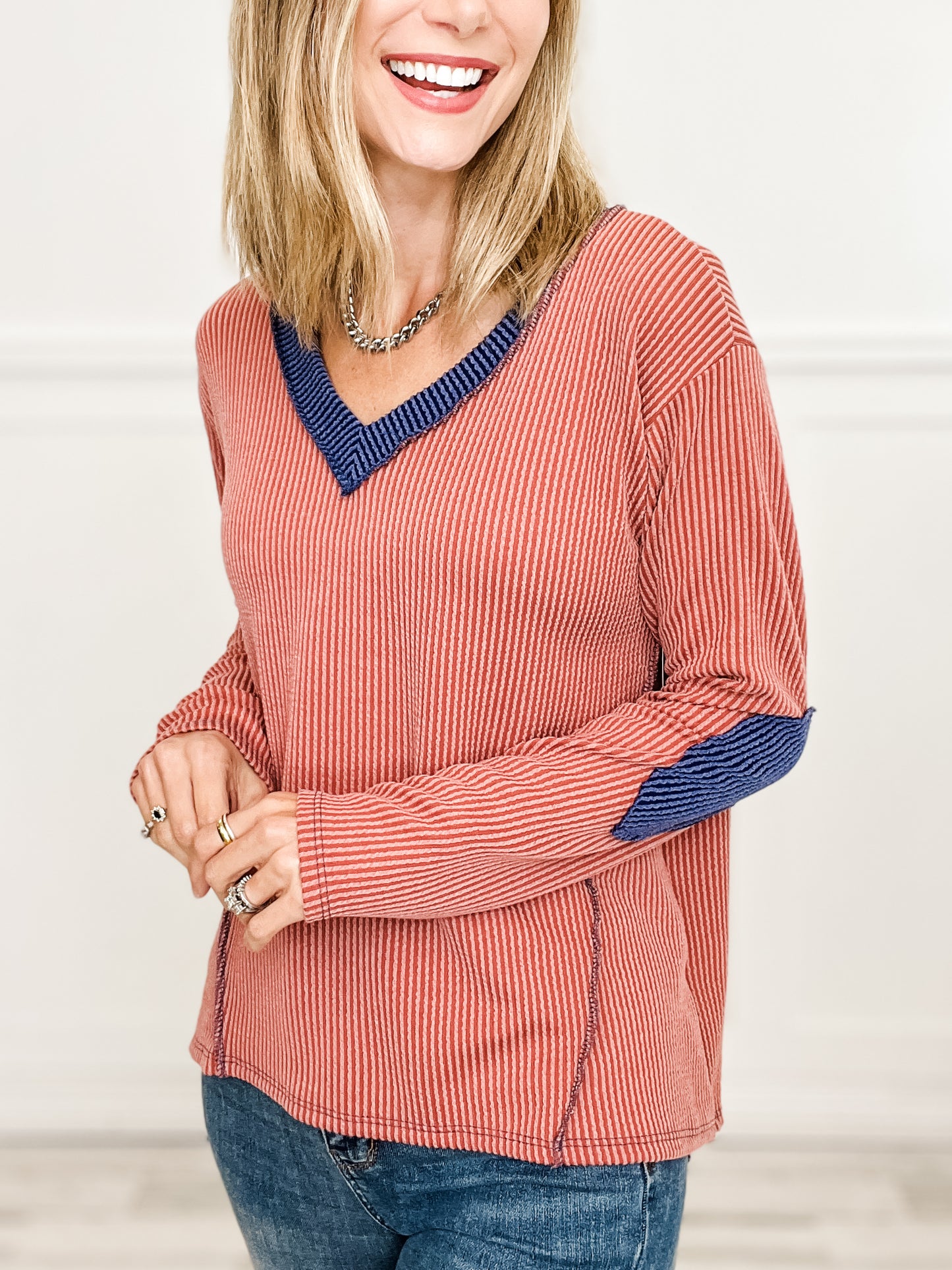 Keep Dreaming Long Sleeve Ribbed V-Neck Top