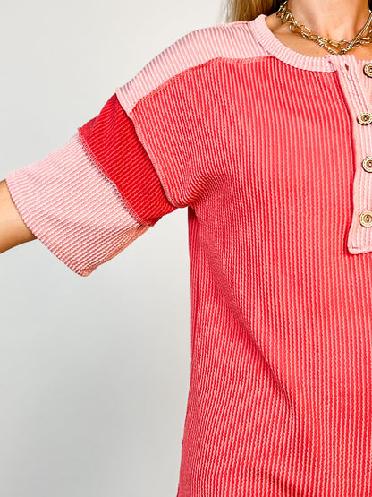 Colorblock Multi Short Sleeve Urban Rib Knit Top