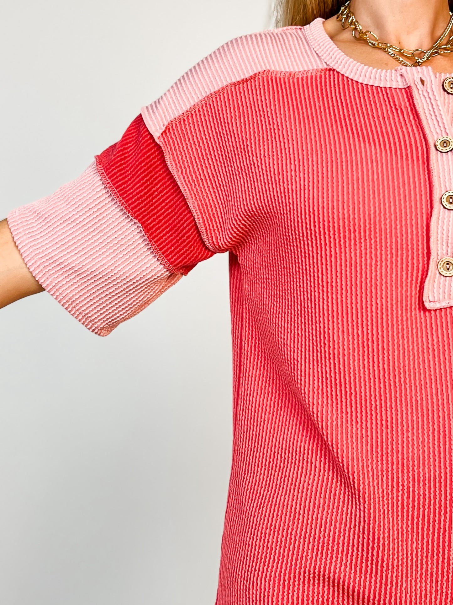 Colorblock Multi Short Sleeve Urban Rib Knit Top