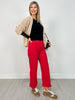 Risen Tummy Control High-Rise Crop Wide Leg Pants in Scarlet