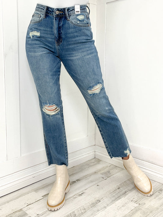 Judy Blue Riley High Waist Rigid Magic Distressed Straight Denim Jeans