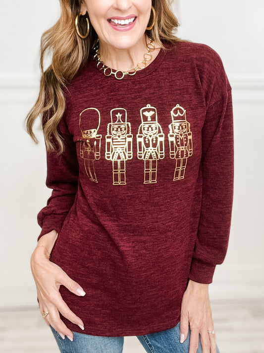 Long Sleeve Top with Gold Applique Nutcrackers