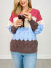 V-Neckline Cozy Waves Color Block Sweater