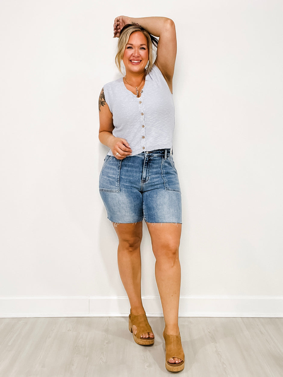 Judy Blue STAR STRUCK  Mid-Rise Bermuda Jean Shorts